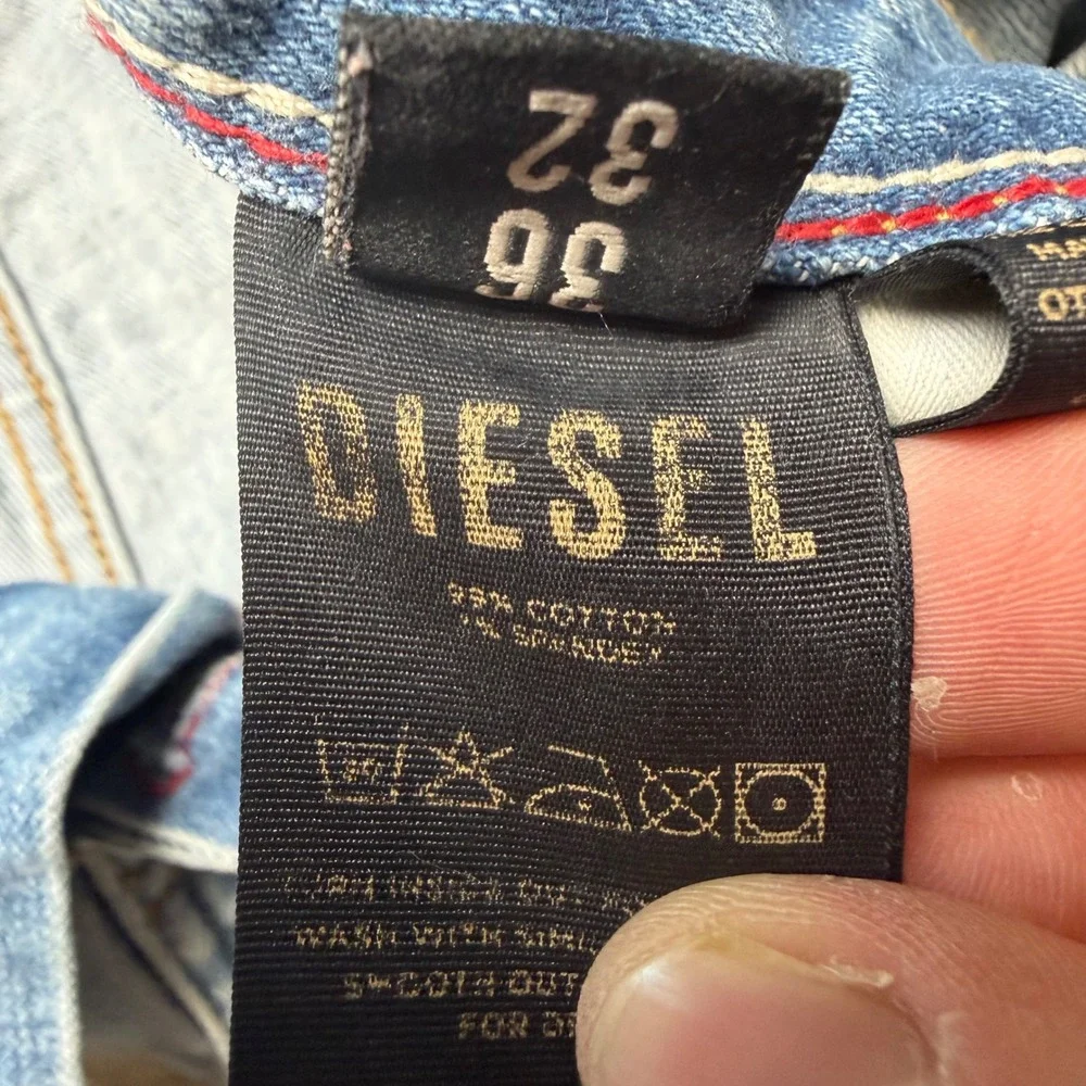 Diesel Classic Bootcut Jeans Mens 36x32 Light Wash Blue Stretch Denim Button Fly